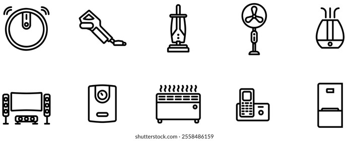 Electronic devices icons for web. Outline icon set. Home appliances