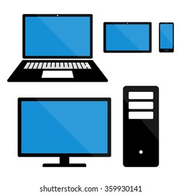 Electronic Devices isolated on white background. Smartphones, tablets, computer monitor, laptop. vector set
