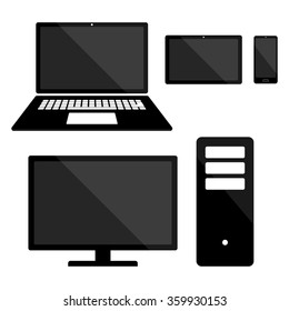 Electronic Devices isolated on white background. Smartphones, tablets, computer monitor, laptop. vector set