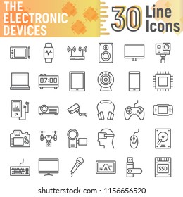Electronic devices line icon set, media symbols collection, vector sketches, logo illustrations, digital signs linear pictograms package isolated on white background, eps 10.