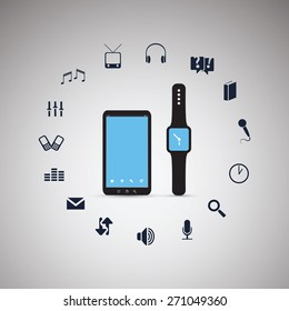 Electronic Devices - Mobile Phone with Smart Watch - Cloud Computing Design