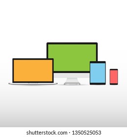 electronic devices mockup set laptop monitor tablet and smartphone with colorful screen digital technology concept gray background horizontal