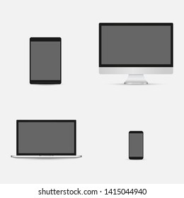 electronic devices mockup set laptop monitor tablet and smartphone with colorful screen digital technology concept gray background horizontal