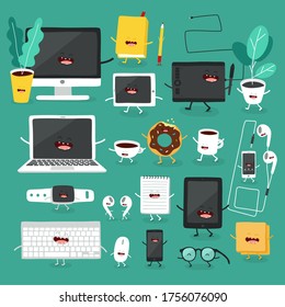 electronic devices. Office set. Vector illustration.