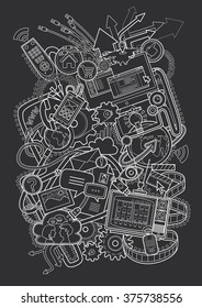 Electronic devices on black background. Vector image