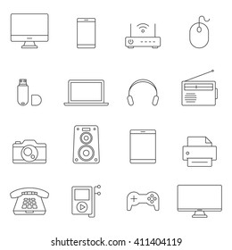 Electronic devices outline icons. Modern technology devices set