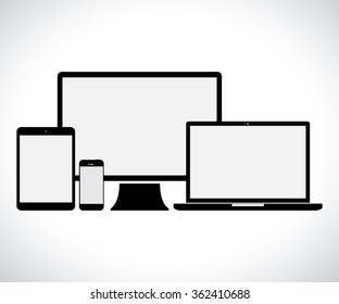 Electronic devices set. Computer monitor smartphone pc tablet laptop with empty screens. Device icons isolated. Vector iilustration.