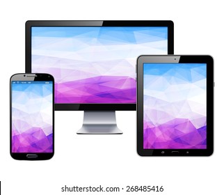 Electronic devices set - tablet, smartphone and  monitor, vector illustration.