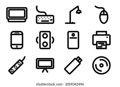 Electronic devices set of vector icons. outline icon