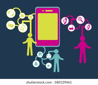 electronic devices signs flat over blue background vector illustration