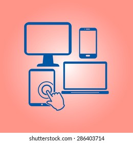 Electronic Devices. Smart phone computer tablet notebook symbol.