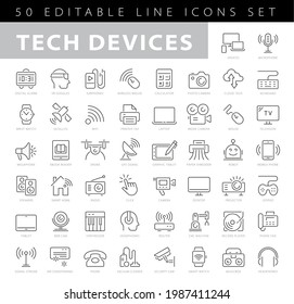 Electronic devices thin line icons