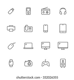 Electronic devices thin line icons