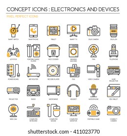 Electronic and Devices , thin line icons set ,pixel perfect icons ,Pixel Perfect Icons