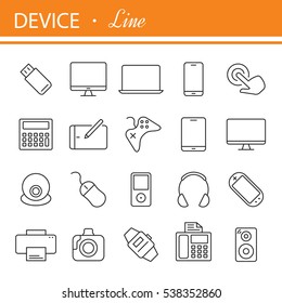 Electronic devices thin line icons. Set vector line icons for mobile concepts and web apps.