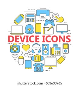 Electronic devices thin line icons. Set vector line icons for mobile concepts and web apps.