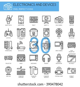 Electronic and Devices , Thin Line and Pixel Perfect Icons
