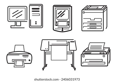 Electronic devices thin line signs. Vector set of computer, smart device and computer accessories Vector. Networking Icon Set Vector illustration EPS Vector.