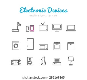 Electronic devices thin linear icons set  for web and mobile application. Household pictograms