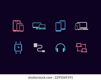 Conjunto de iconos vectoriales de dispositivos electrónicos. Smartphones, computadoras, iconos de accesorios.