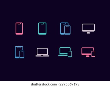 Conjunto de iconos vectoriales de dispositivos electrónicos. Smartphones, computadoras, iconos de accesorios.