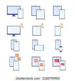 Electronic devices. Vector icons. Set of computers, phones and tablet in flat design