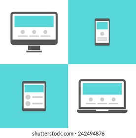 Electronic devices vector icons. Smartphone, tablet, laptop and desktop computer