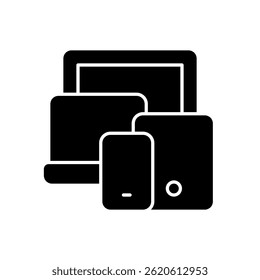 Vetor de dispositivos eletrônicos para tecnologia de compras e gadgets. Ícone de produto técnico para vendas e ferramentas digitais. Ícone de Glifo