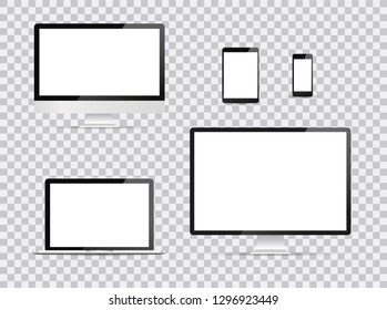 Electronic devices, web design vector template with laptop, tablet, smartphone, computer. Flat design, vector illustration on background.