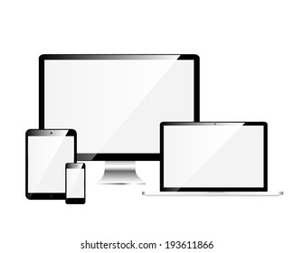 Electronic Devices with White Screens, isolated on white background