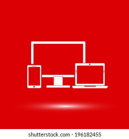 Electronic Devices with White Screens - Electronic devices with white, shiny screens isolated on white background; desktop computer, laptop, tablet and mobile phones. Eps10