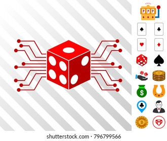 Electronic Dice Casino icon with bonus gamble symbols. Vector illustration style is flat iconic symbols. Designed for gambling apps.