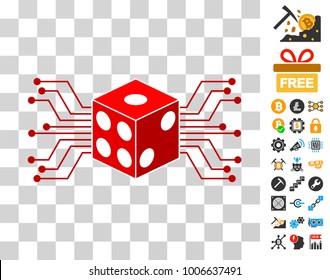 Electronic Dice Casino pictograph with bonus bitcoin mining and blockchain pictograms. Vector illustration style is flat iconic symbols. Designed for cryptocurrency ui toolbars.
