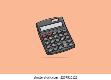 Ilustración vectorial de la Calculadora Digital Electrónica. Concepto de icono de objeto comercial y financiero. Diseño vectorial de dispositivo de teclado digital con sombra sobre fondo rosado.