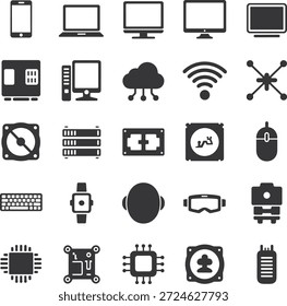 Electronic Digital Gadgets and Computer Hardware Interface Icons
