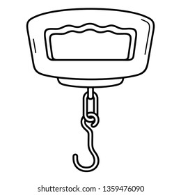 Electronic digital hanging weight scale. Vector outline icon isolated on white background.