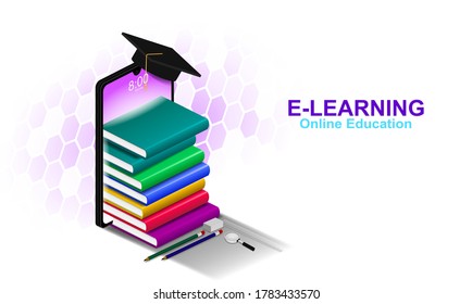 Electronic digital learning online education background concept vector illustration