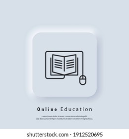 Electronic Digital Library. Internet Education Concept, E-learning Resources, Distant Online Courses. Vector. UI Icon. Neumorphic UI UX White User Interface Web Button. Neumorphism