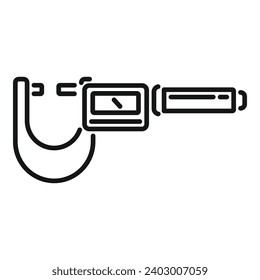 Vector de contorno de ícono digital electrónico del micrómetro. Metal exacto. Escala de medida