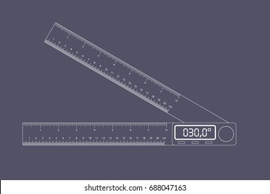 electronic digital protractor vector line illustration on dark blue background