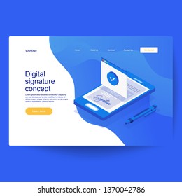 Electronic Digital Signature Concept. Digital Smart Contract Isometric Composition