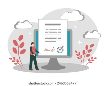 Electronic document. Digital signature. Writing a digital contract. Confirmation of a document via the Internet