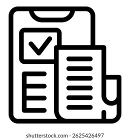 Electronic document management system showing approved document on a tablet with checklist and check mark