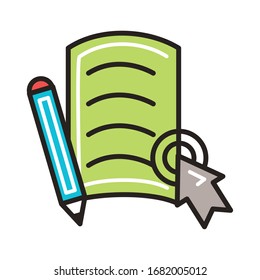 electronic document and pencil with arrow mouse education online line and fill style vector illustration design