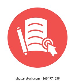 electronic document and pencil with arrow mouse education online block style vector illustration design
