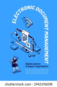 Electronic documents management isometric banner