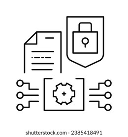 vector de icono de línea de protección de documentos electrónicos. signo de protección de documentos electrónicos. símbolo de contorno aislado ilustración negra