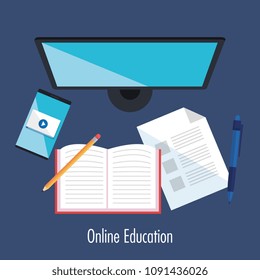 electronic education with computer desktop