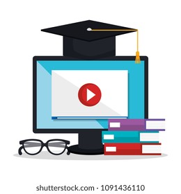 electronic education with computer desktop