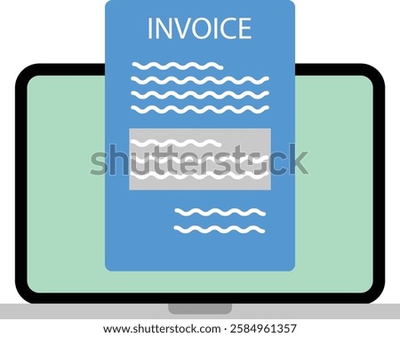 Electronic E-Invoice icon. Online digital invoice laptop or notebook with bills sign. Invoice symbol. Online invoice technology with laptop and paper work document. flat style.